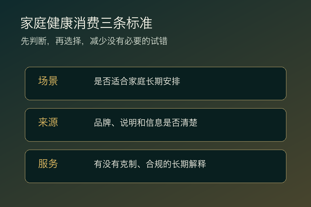 家庭健康消费三条标准
